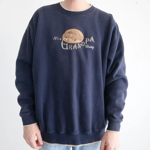 Vintage M&C Sport Navy & Tan It's a Grampa Thing Crewneck Sweater XXL - Picture 1 of 12